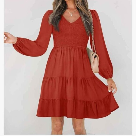 Women's Dress. Color: Rust/Orange. Size: XL. V-neck - Picture 4 of 6